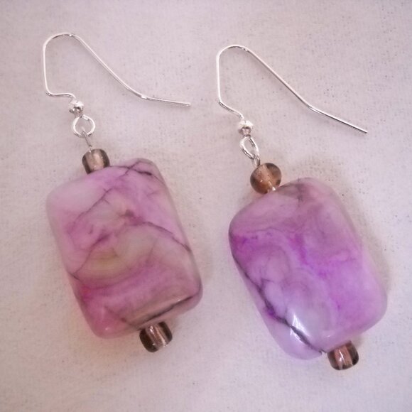 Plum Purple Ocean Jasper Earrings Necklace Set Handmade Beaded Gemstone Pierced - Picture 6 of 7